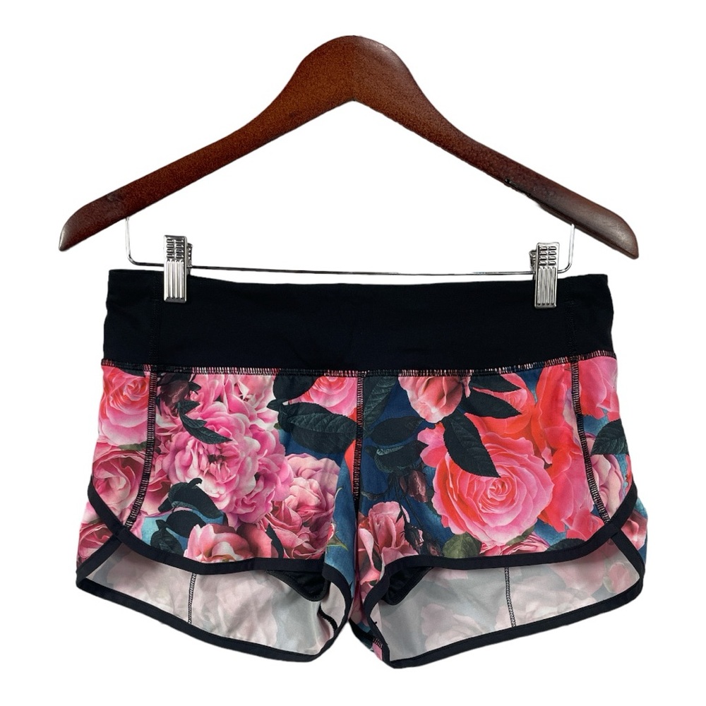 Lululemon Speed Shorts Secret Garden Black and Pink, Size 6